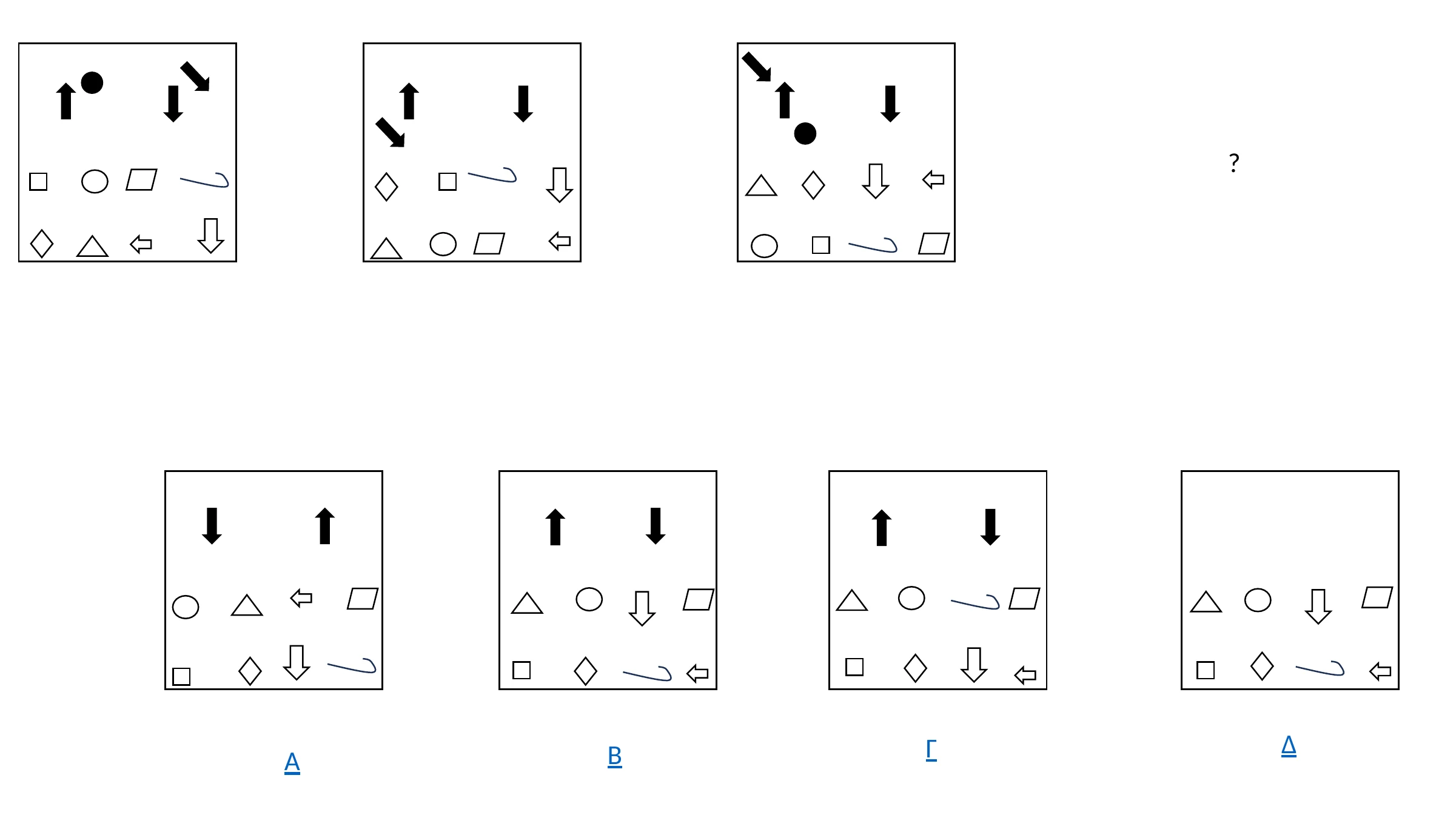 SHL inductive reasoning practice question 4 with a complex visual pattern and five answer options
