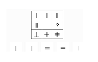 SHL-style inductive reasoning three-by-three line matrix with five answer options